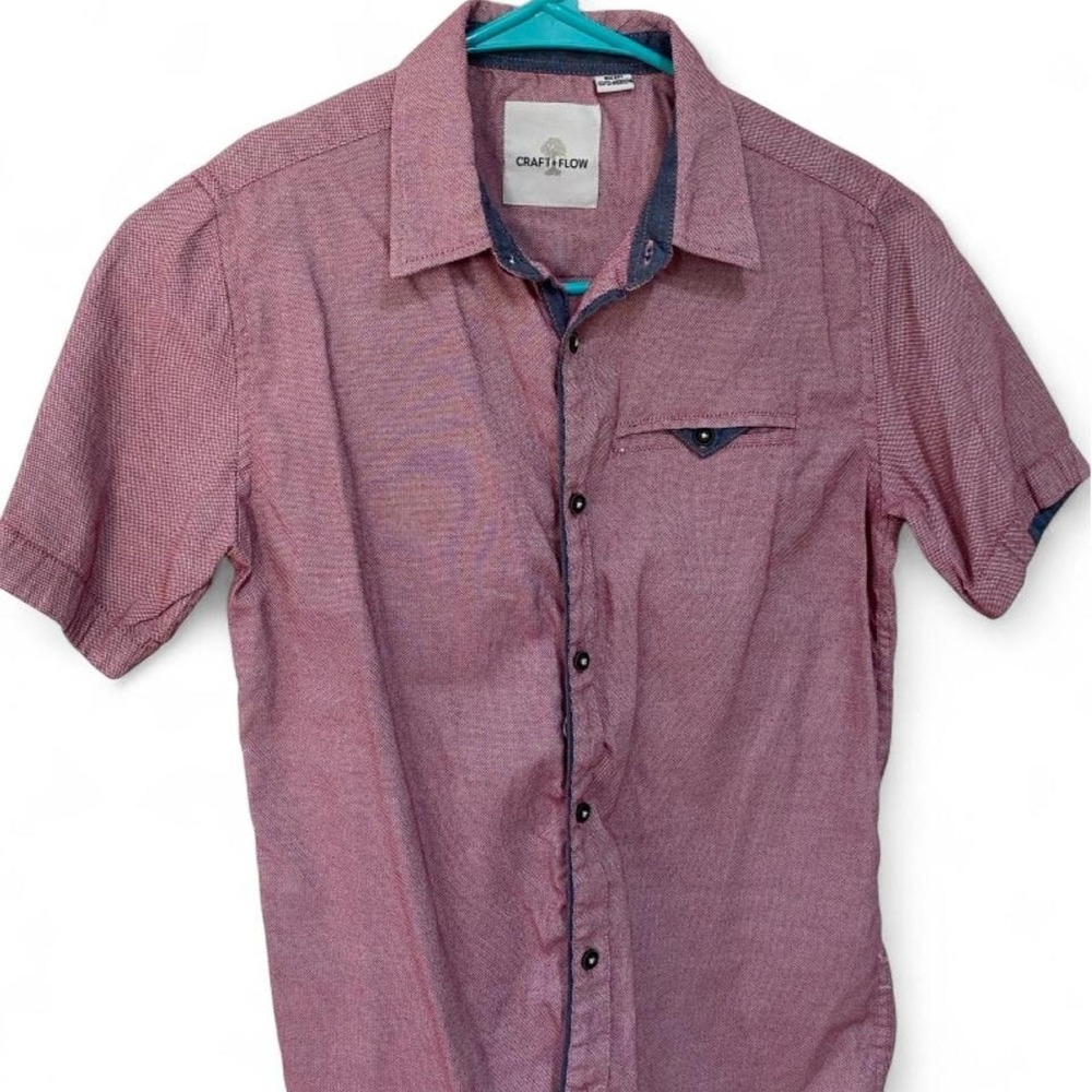 Craft+Flow pink & red checkered button-up shirt size Medium 10-12